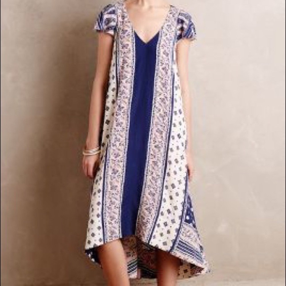 Maeve Navy and Cream Printed V-Neck Maxi Dress